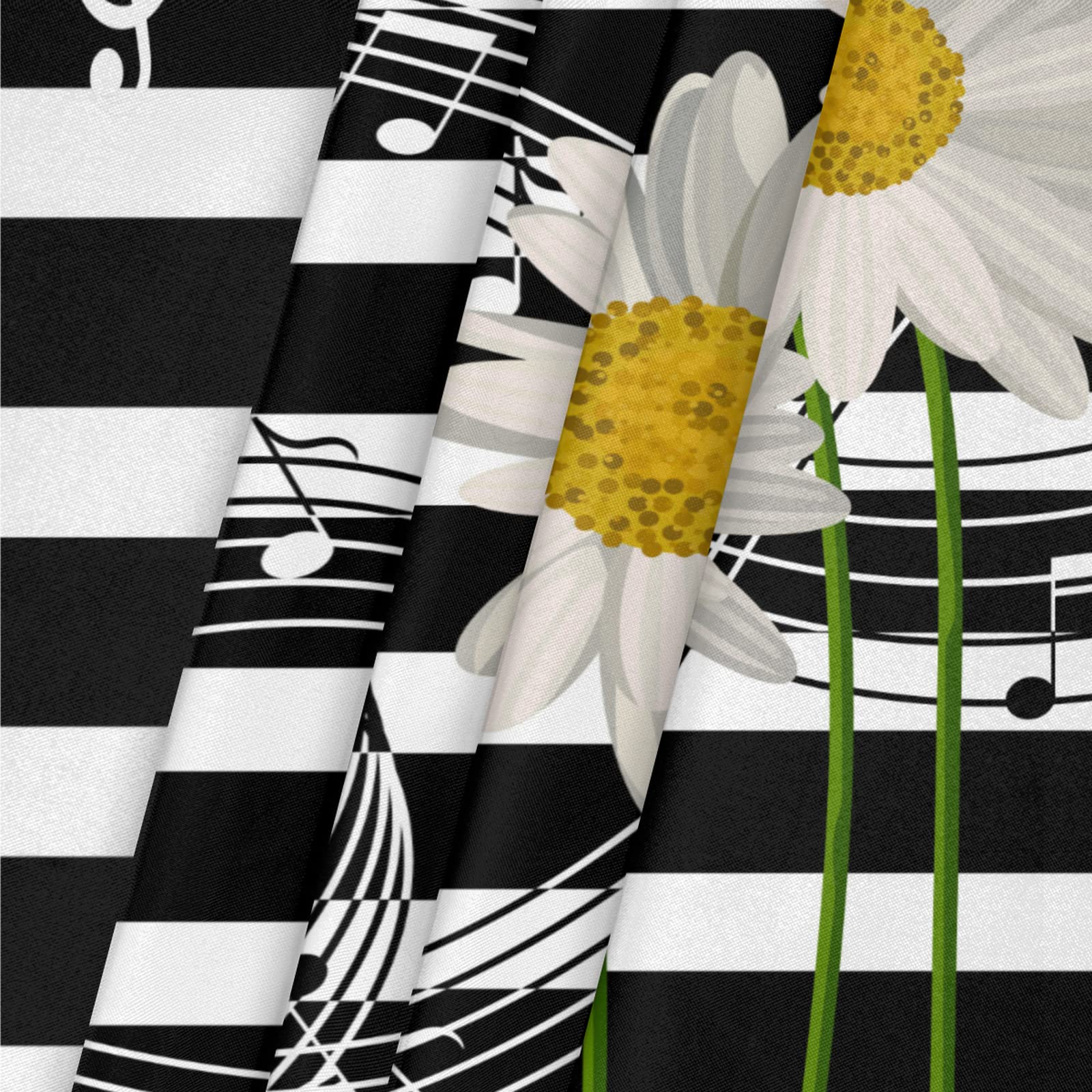 AUUXVA Music Note Dasiy Square Tablecloth with Elastic Edge,Black White Stripe Fitted Table Cloth Waterproof Wipeable Square Table Cover for Dining Kitchen Party Indoor Outdoor Patio Table 34x34 Inch