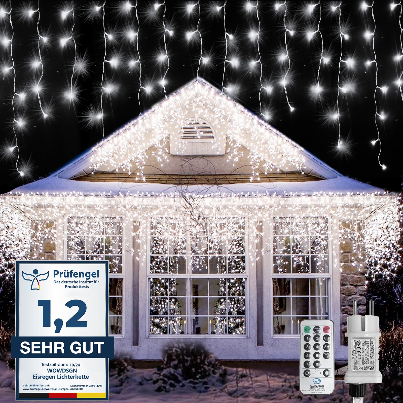 WOWDSGN Luci Natale 10M 440LED, Decorazioni Natalizie Tenda Luminosa Natale con 8 Modalità, Luci Natalizie da Esterno IP44 (Bianco Freddo)
