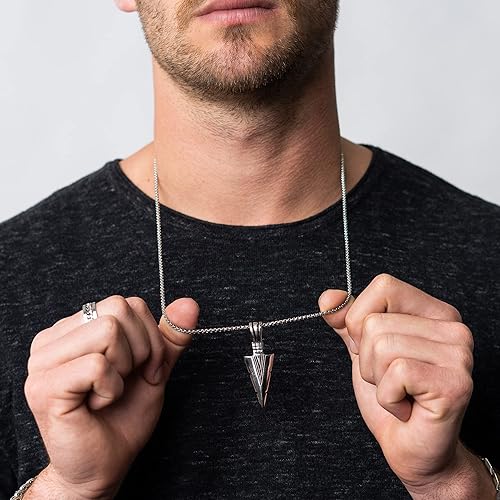 Miniatura 3 de Baronyka Handmade Arrowhead Pendant Necklace For Men, Stainless Steel 24" chain with 2" Extension & Lobster Claw Clasp, Mens Necklaces