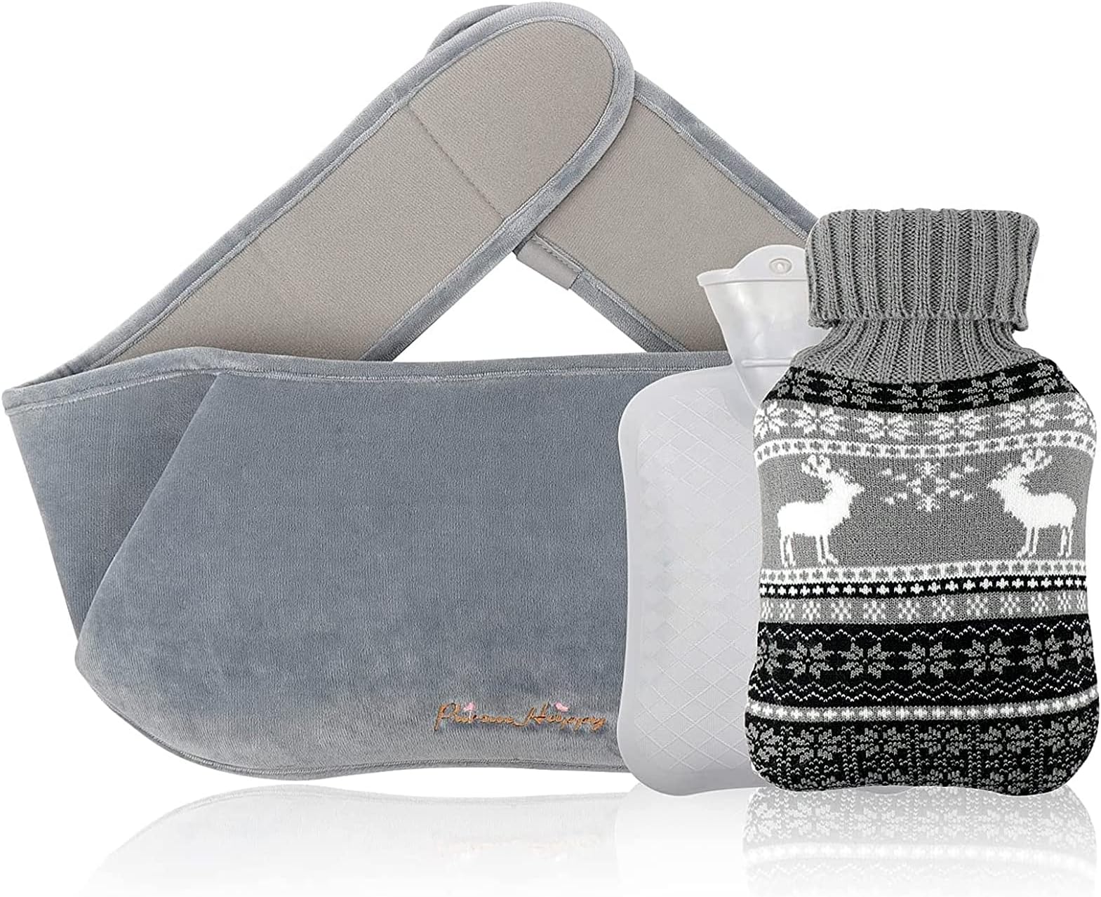 Yotako 3Pcs Wearable Hot Water Bottle Belt, Hot Hugger Wrap Around Hot Water Bottle with Waist Cover, Hot Water Bag Pouch for Back Period Pain Warm Hand Hot Water Bag for Kids Adult - Grey