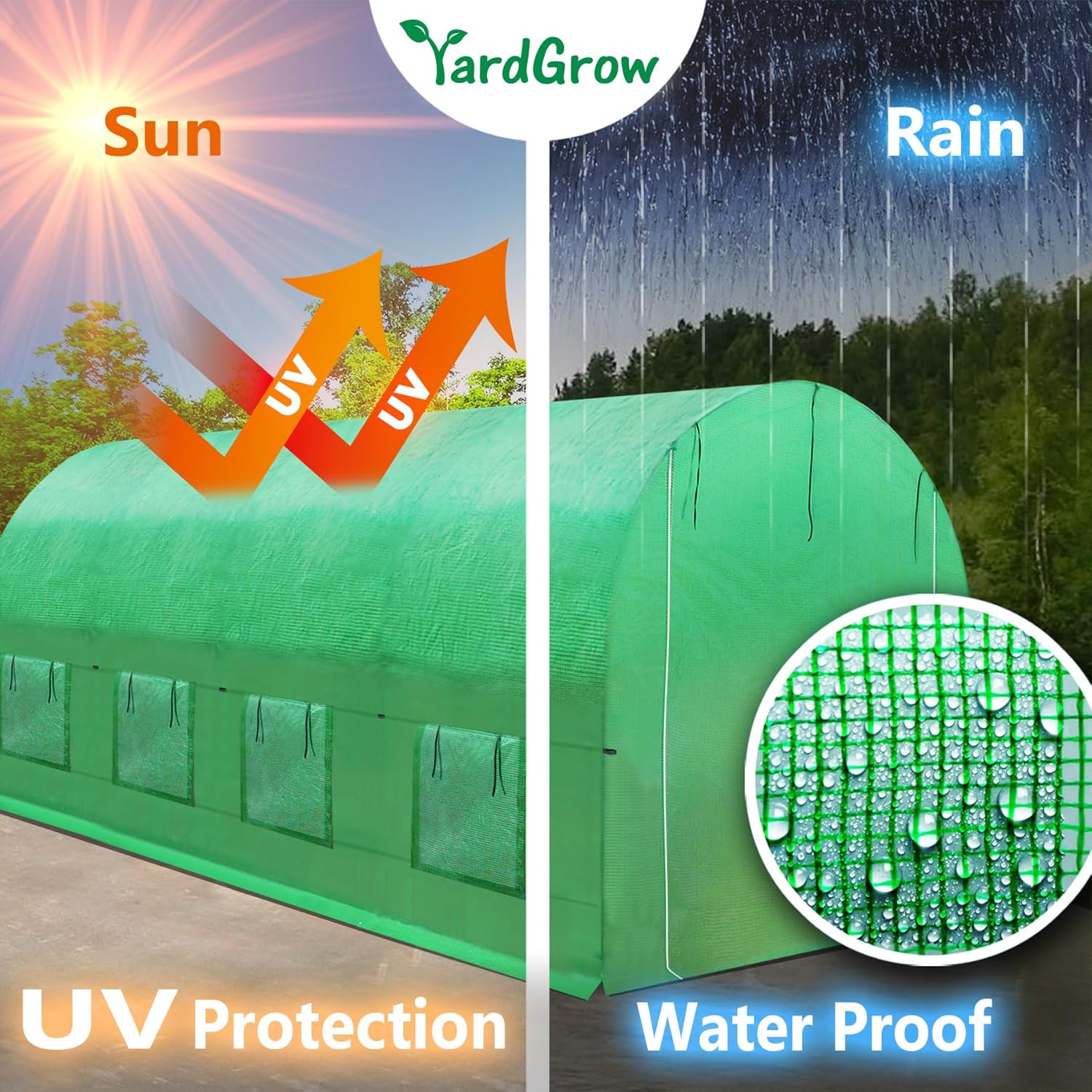 YardGrow 2-Doors Replacement Greenhouse Cover for Larger Walk in Outdoor Yard Plant Gardening Hot House, Cover ONLY (12'x7'x7', Green)