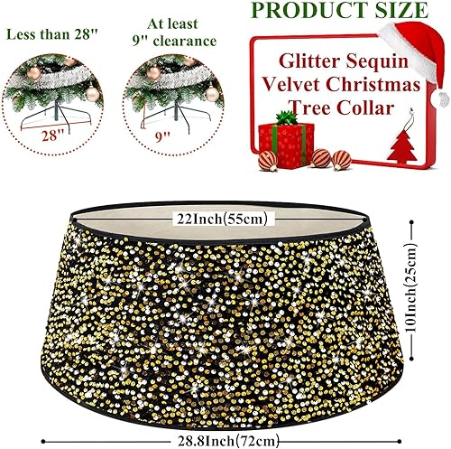 Miniatura 10 de Collar de árbol de Navidad dorado de 23.6 pulgadas, falda redonda de terciopelo para árbol de Navidad, collares de caja de árbol de Navidad con