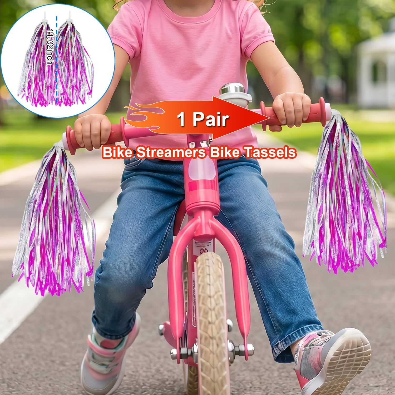 Tricycle Grips Set Compatible with Radio Flyer, 3/4 Inch, Red, Kids | Non-Slip Bicycle Handlebar Grips, Includes Shiny Purple Bike Streamers & Tassels, Includes Classic Bike Bell