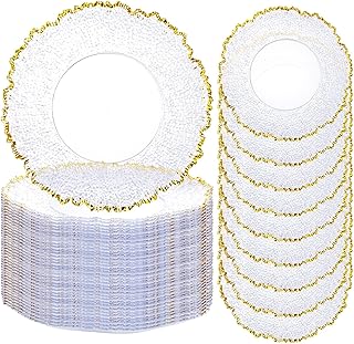 THE WHITE SHOP 20PCS Clear and Gold Charger Plates Bulk 13inch Plastic Chargers for Dinner Plate No-rinse Charger Plates Table Chargers for Family Party and Wedding