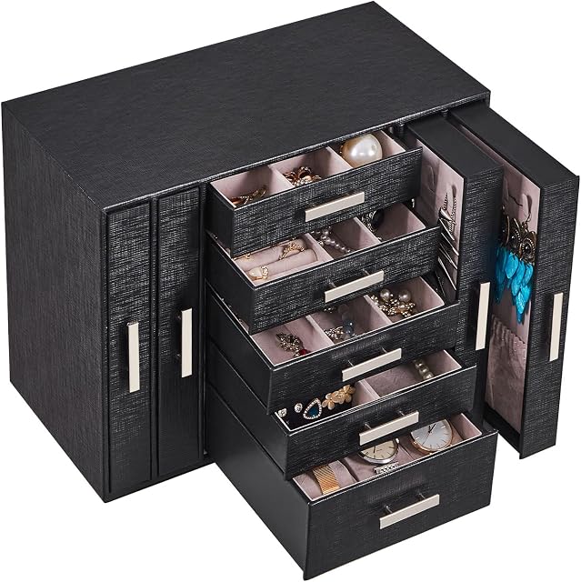 ANWBROAD Large Jewellery Box Jewellery Box Organiser for Women with 9 Drawers for Necklaces Eardrops Rings Jewellery Storage Box Christmas Gift JJB017B
