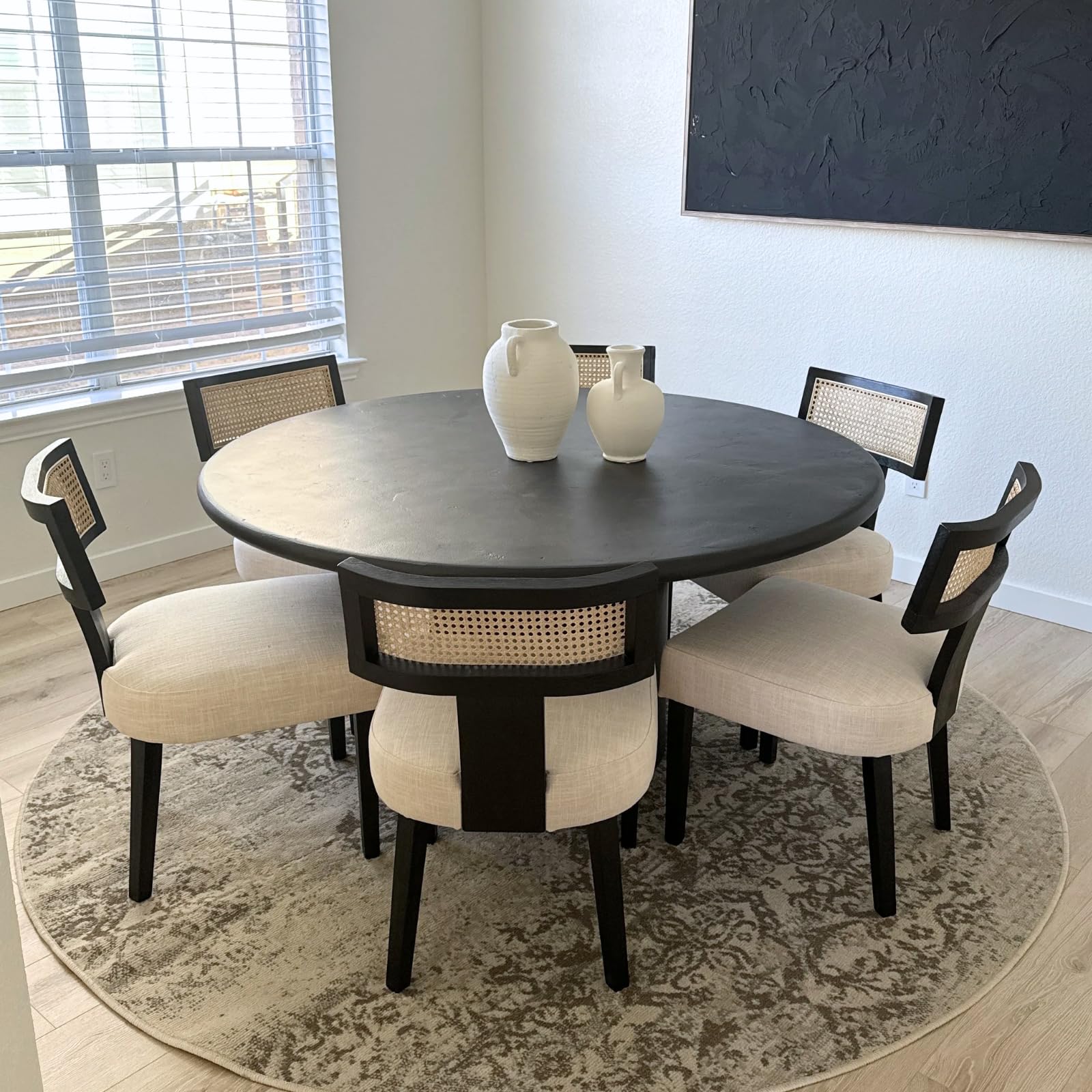 DAYALANE Black Rattan Dining Chairs Set of 6, Modern Kitchen Chairs with Cane Backs, Upholstered Linen Dining Room Chairs Side Chair, Comfy Armless