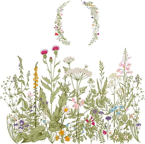 Miniatura 7 de RW-102 Calcomanías de pared de flores verdes para jardín, flores y vides, calcomanías de esquina 3D DIY corona extraíble guirnalda decoración