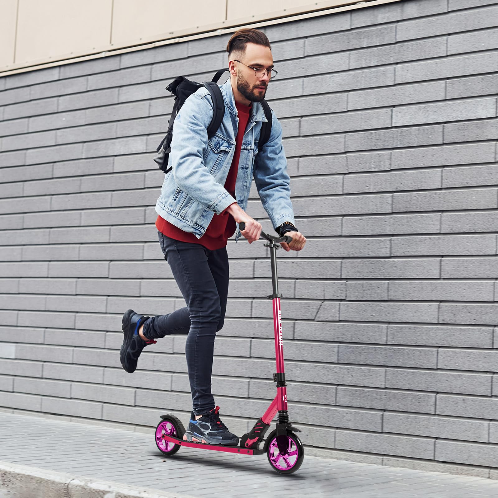 Leogreen Trottinette Scooter Pliable Trottinette Stableen Aluminium | Hauteur de Guidon Réglable, avec Béquill, Roues à 180 mm, pour Adultes et Adolescents à 100kg