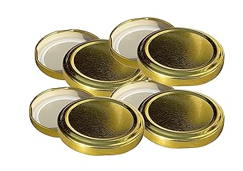 Pure Source India Metal Lug Cap Lid for Glass jar, 6 Pieces, 63 mm, Gold