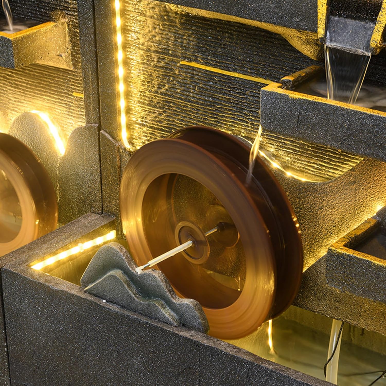 6.7 Ft Grand Modular Outdoor Fountain with LED Lights | Multiple Styles | Durable Cement Construction | Customizable Combinations with Simulated Bonsai Trees (C)(A+C)