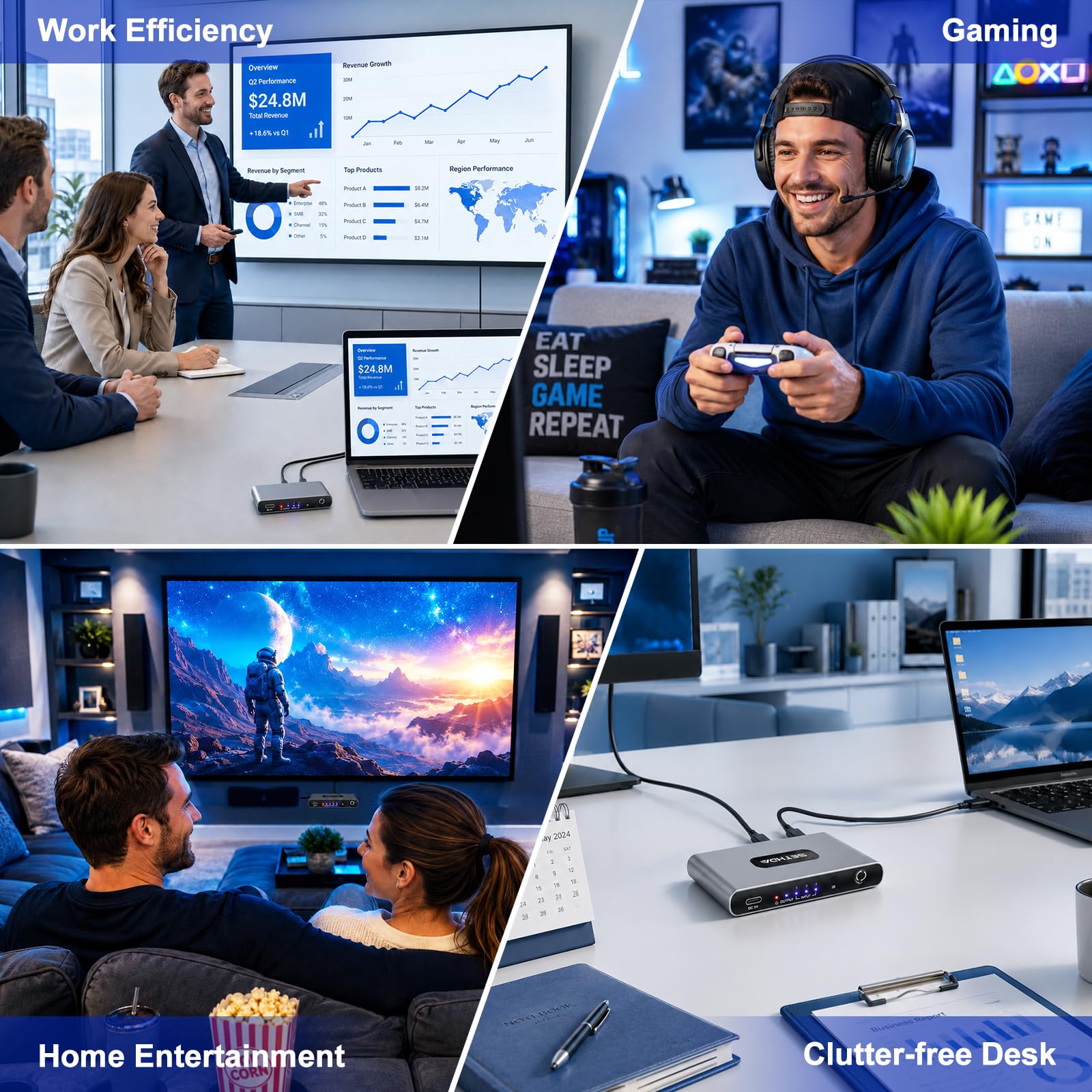 Interruttore HDMI2.0 3 in 1 Out, 4K @ 60HZ UHD HDMI Switch Box con telecomando e adattatore di alimentazione, commutatore HDMI multifunzione supporta HDCP 2.2 HDR 10+ CEC 3D, Dolby Audio