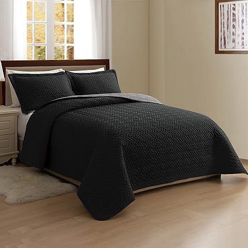 Miniatura 6 de Elegant Comfort Juego de colcha reversible acolchada de 3 piezas con fundas de almohada, exquisitas costuras majestuosas para todas las estaciones,