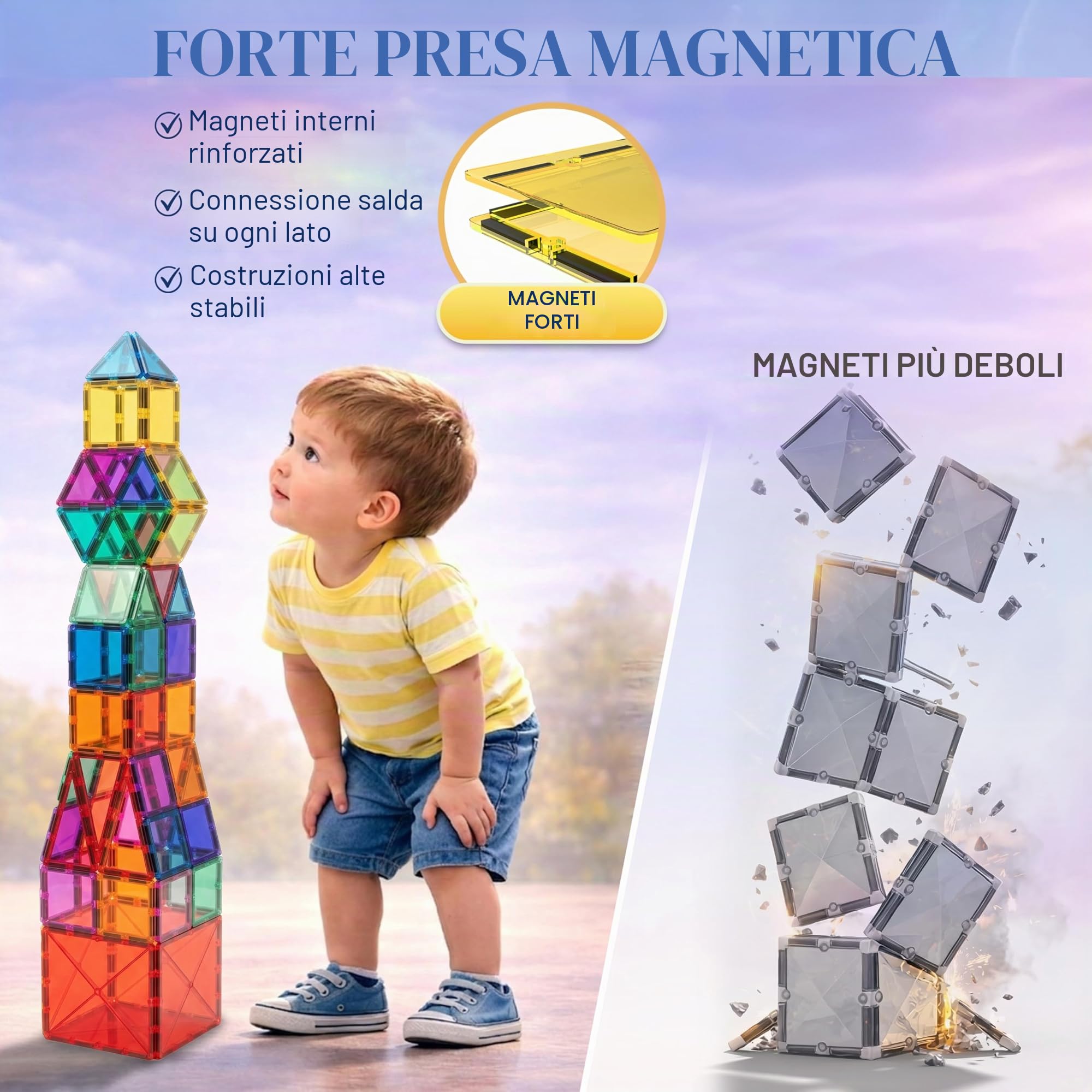 Gioco di Blocchi di Costruzione Magnetici – Blocchi Magnetici Educativi STEM per Bambini, Apprendimento Prescolare Sensoriale Montessori Giocattoli Magnetici per Bambini e Bambine 3+ Anni – 57 Pezzi