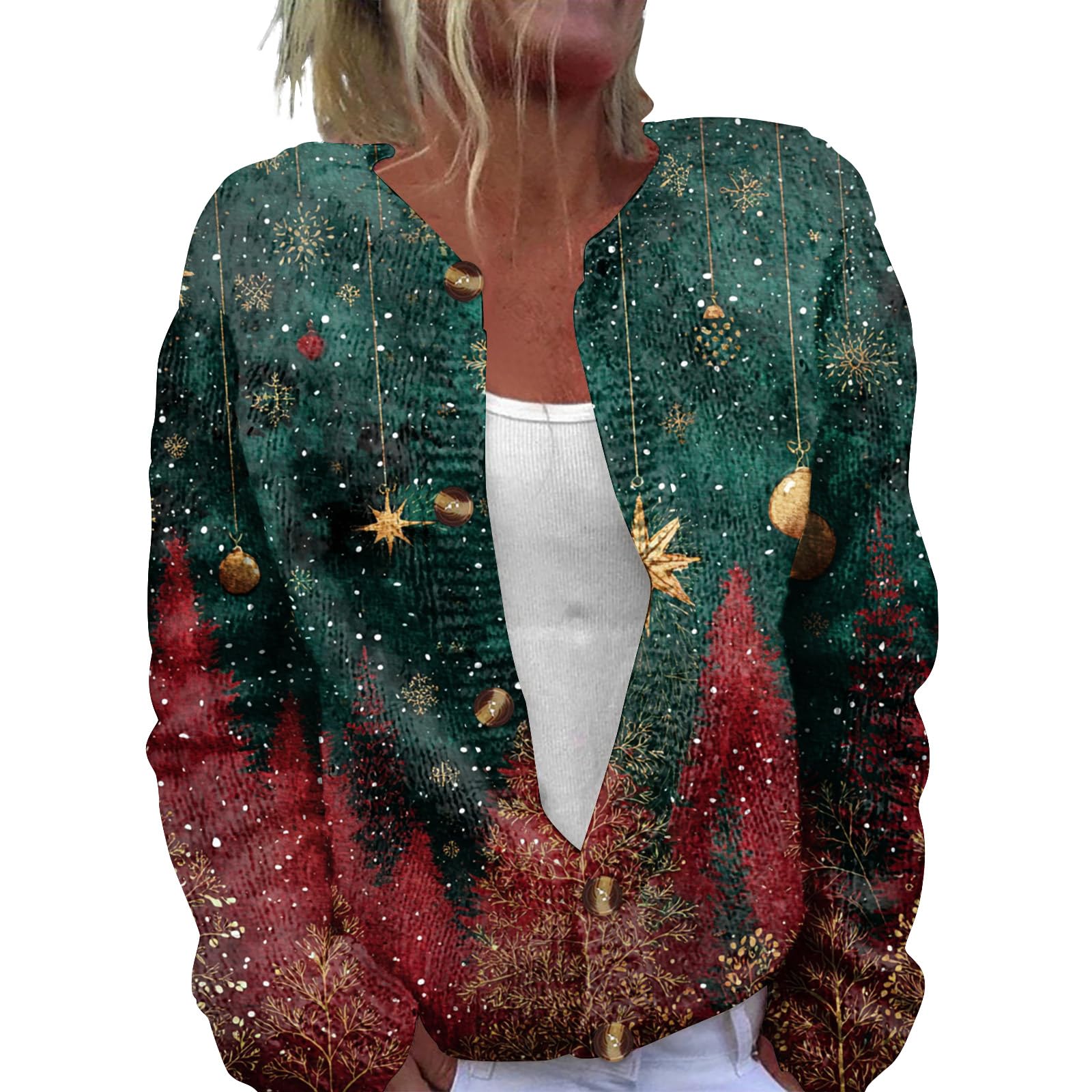 Christmas Sweaters for Women 2025 New Years Reindeer Holiday Long Sleeve Open Front Sweater Cardigan