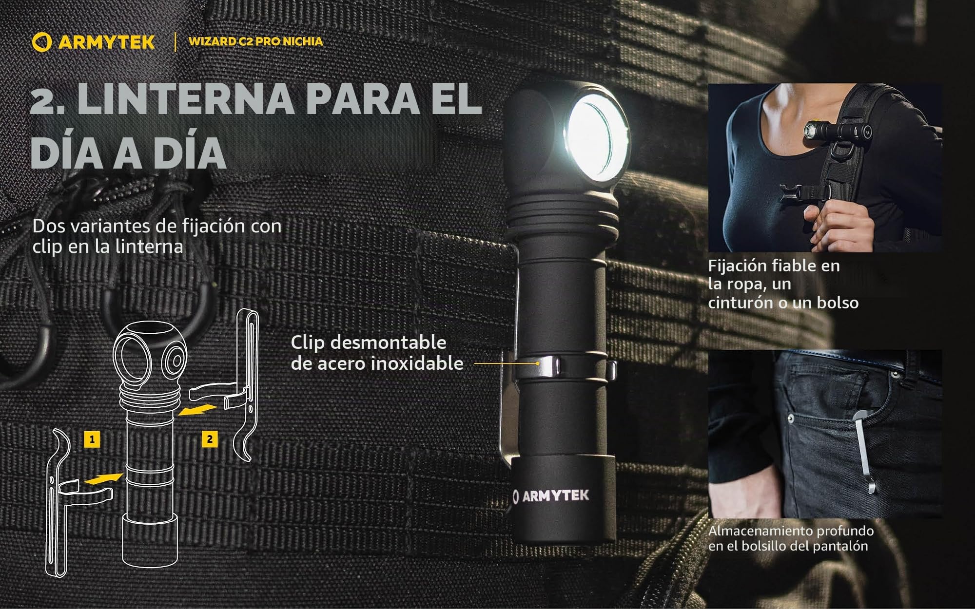 Armytek Wizard C2 Pro Nichia LED blanco cálido linterna frontal magnética USB multifunción linterna