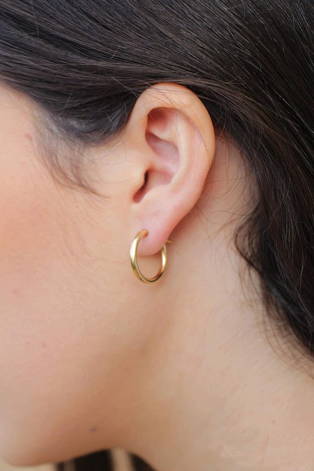 14K Gold Plated Hoop Earrings for Women, 4 Pairs Sterling Silver Post Small Hoops, Gold Huggie Earrings Set for Women Men (13mm 15mm 20mm 25mm) - Image 5