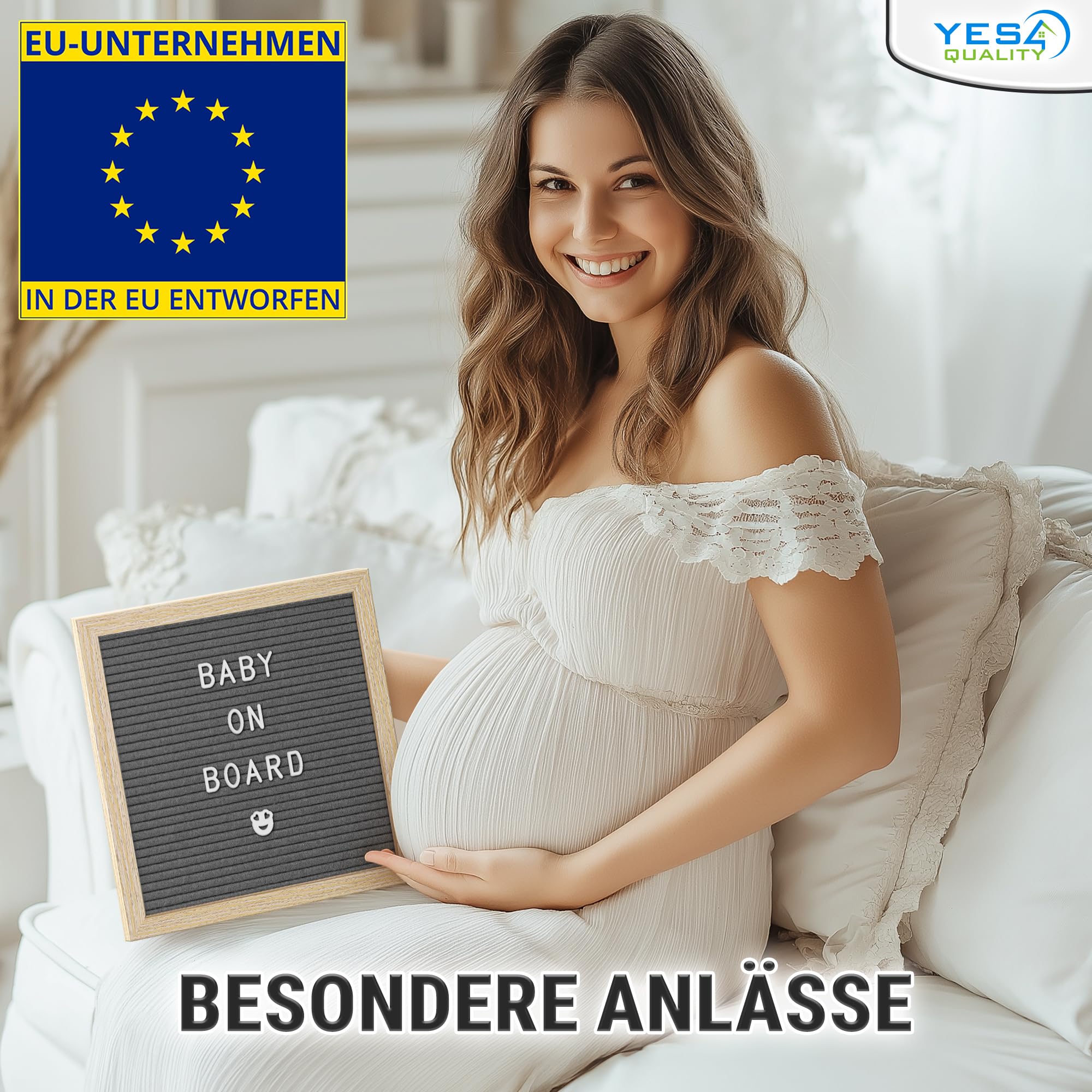 Filcowa tablica na listy - 25 x 25 cm, szara - 170 liter, cyfr i emotikonów na uroczystości i ogłoszenia - konfigurowalna tablica listowa z drewnianą ramą do domu - od Yes4Quality