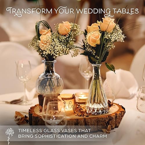 Miniatura 6 de Gather & Bloom Creations Jarrones de cristal a granel  Juego de 10 mini jarrones de centro de mesa de boda  Jarrones de vidrio transparente