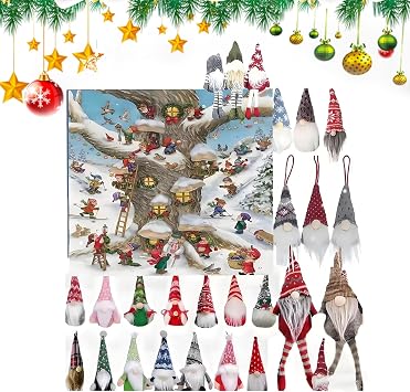 Christmas Gnome Advent Calendar 2025, 24 Days Countdown Calendar with 24 Collectible Plush Gnomes Dolls, Festive Xmas Decorations for Women Men Teacher Desktop