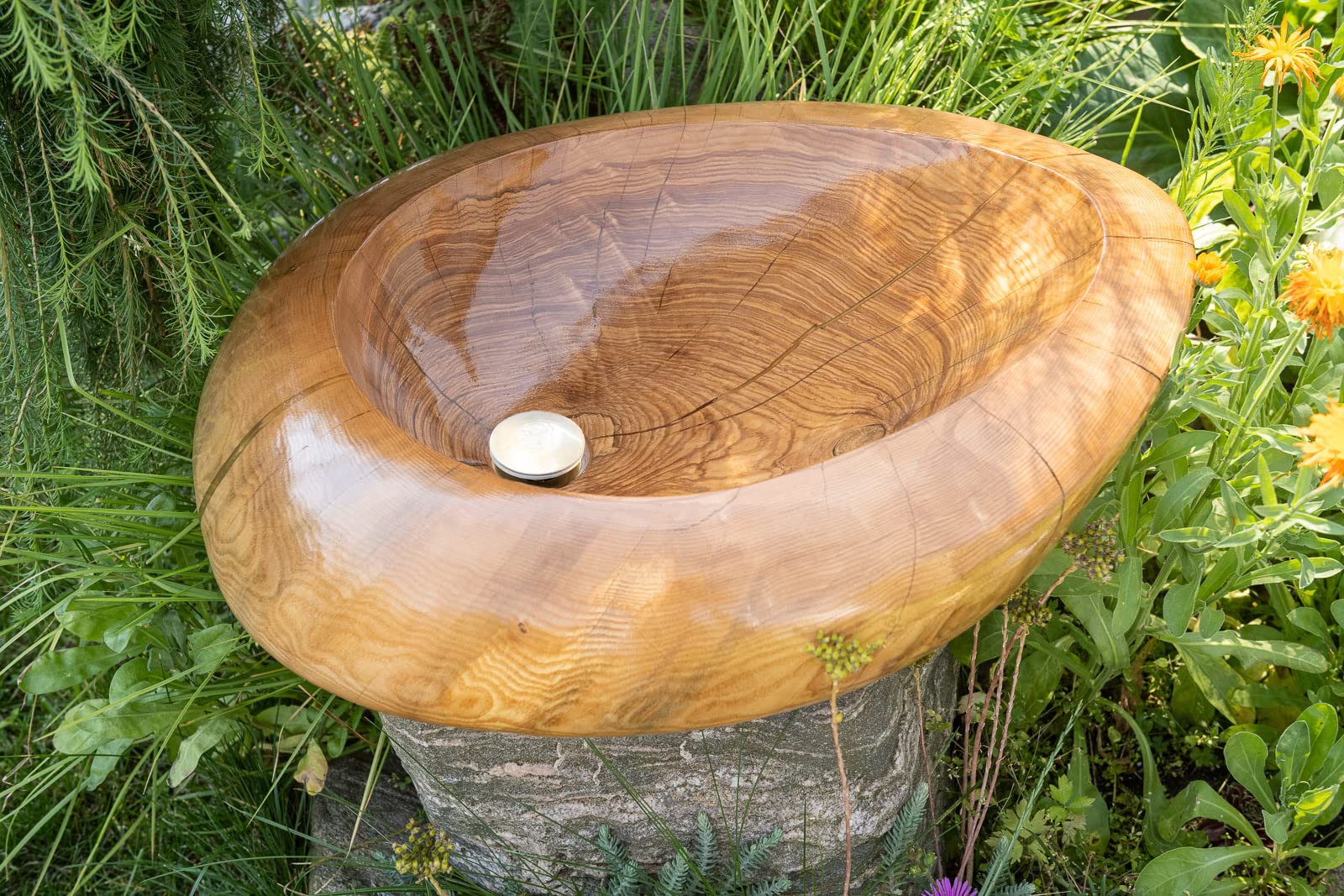 Verda Lavabo de madera natural + válvula de desagüe Click-Clack U110