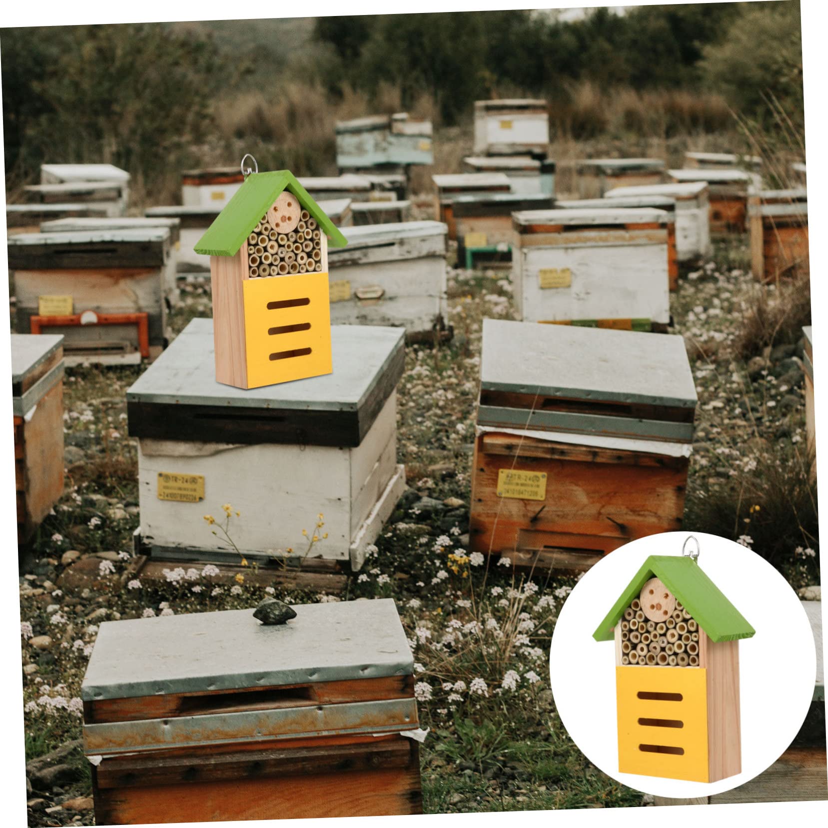 Sosoport Hängendes Holzhaus für Bienen mit Eisenhaken Dekoratives Gartenhaus Bereits Montiert für Garten als Wetterfeste Bienenhütte