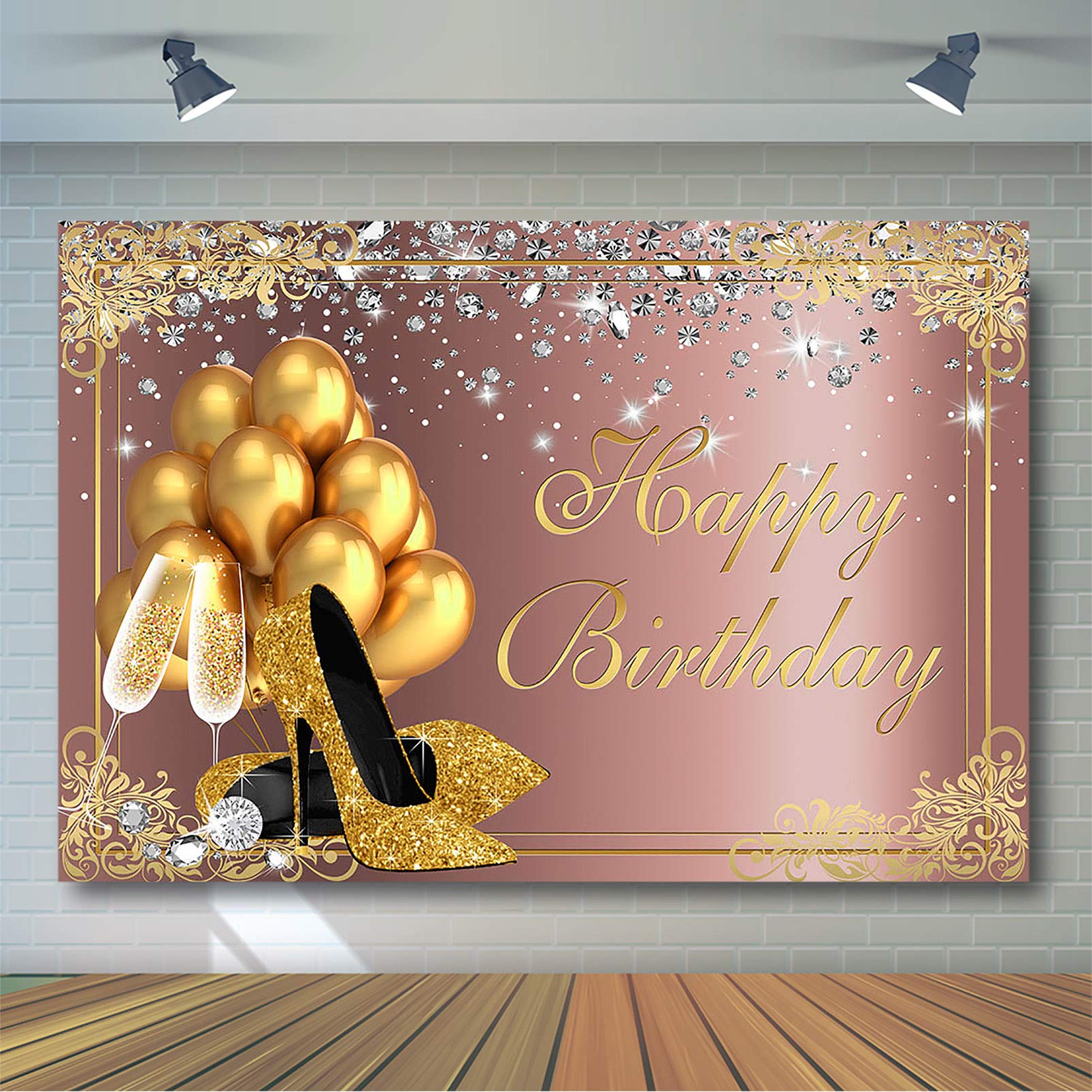 Avezano Black Gold Birthday Backdrop For Adult Men Woman Party Decorations Surprise Balloon Champagne Glitter Black And Gold Happy Birthday Party Banner Photoshoot Photography Background (7x5ft - View #13