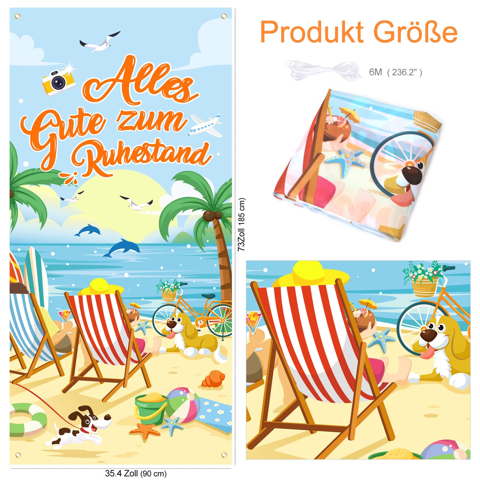 Party-Deko Für Ruhestand Im Sommer-Stil – Fotohintergrund 180x109 Cm, Aus Polyester, Für Drinnen & Draußen