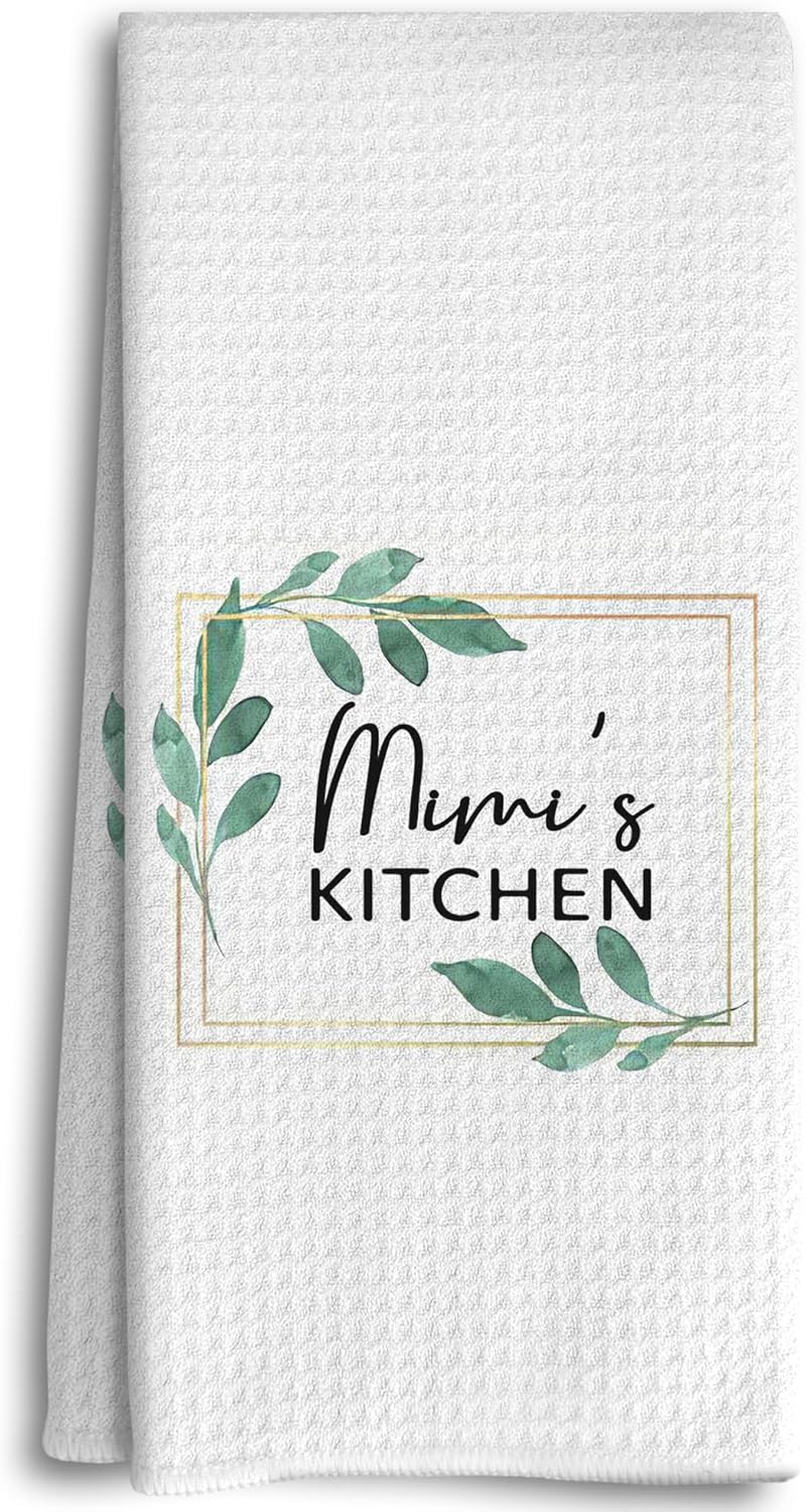 Mimi's Kitchen Botanical Leaf Kitchen Dish Towels Dishcloth 16x24 Inches,Funny Grandma Decorative Absorbent Hand Tea Kitchen Towels,Birthday Mother's Day Gifts for Grandma