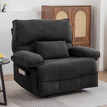 Oversized Recliner Chair for Adult, Plus Size 49.21" Extra Wide Seat Manual Fleece Recliner with Pockets, Ergonomic Massage Heated for Living Room Bedroom Home Threater Office Lounge Grey