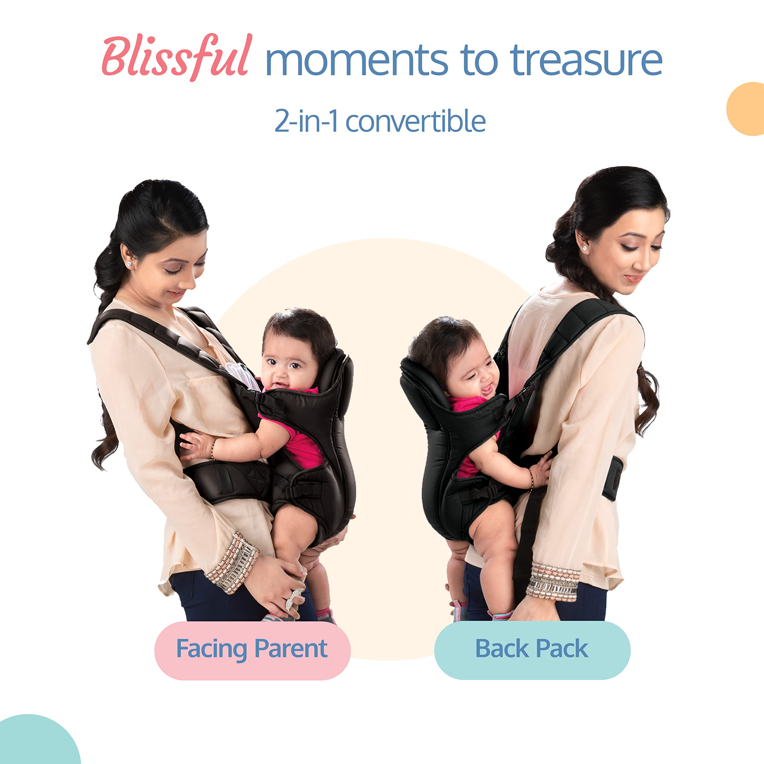 LuvLap Galaxy Baby Carrier with 3 Carry Position & Padded Head Support, for 6 to 15Months Baby, Max Weight up to 15 Kgs(Black) 3