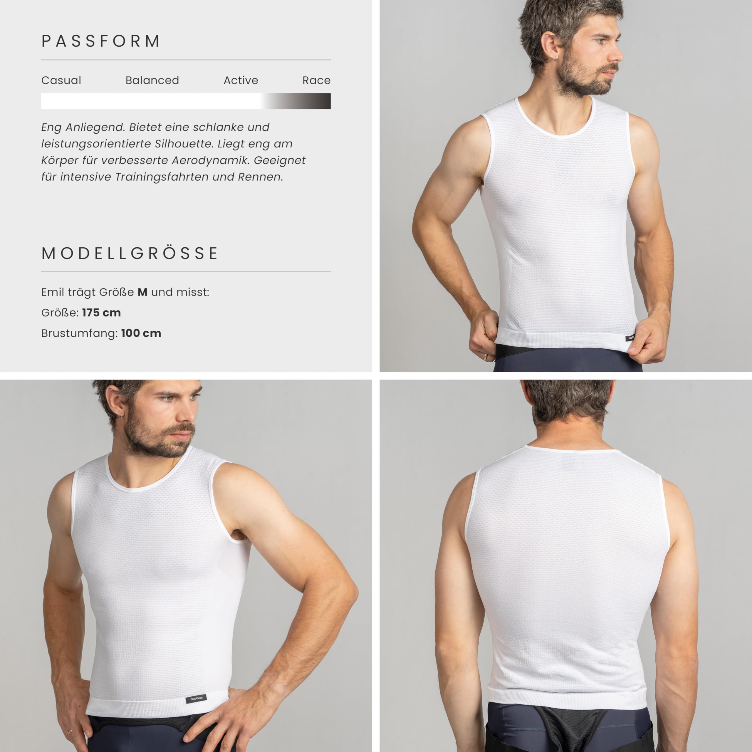 GripGrab PACR Sommer Seamless Ärmelloses Radsport Funktionsunterhemd Herren | Zweite-Haut-Passform mit Race Fit, flacher Kragen passt gut unter enge Trikots, kühlend, atmungsaktiv, Polygiene Behandlung