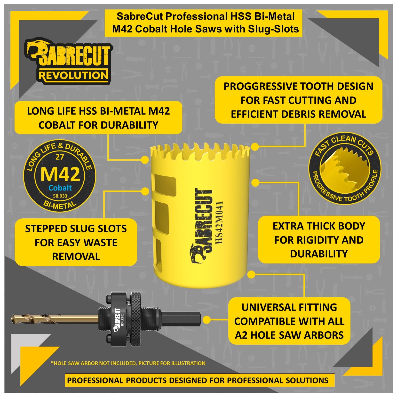 1 x SabreCut HS42M041 41mm High Performance HSS Bi-Metal M42 Cobalt Long Life Hole Saw with Variable Fine Ground Tooth Profile for Cutting Wood Composites Plastic and Sheet Steel - Image 2