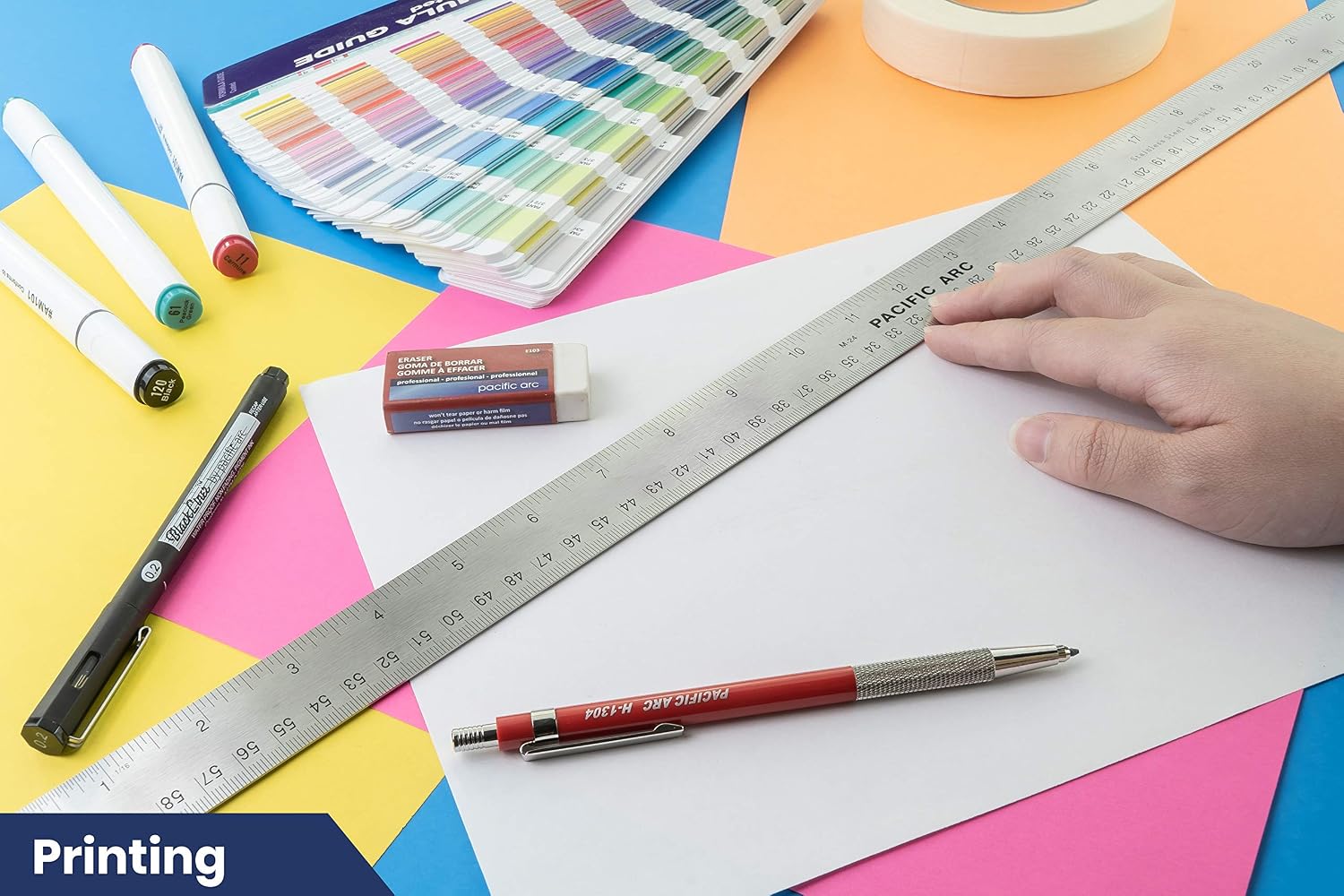 Pacific Arc Stainless Steel 24 Inch Metal Ruler Non-Slip Cork Back, with Inch and Metric Graduations