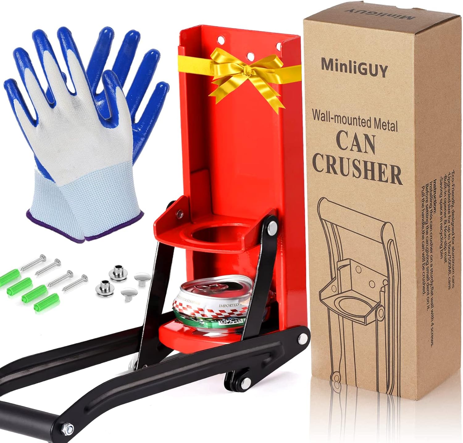 Can Crusher for Tall Cans, Wall Mounted Heavy Duty Can Crusher for