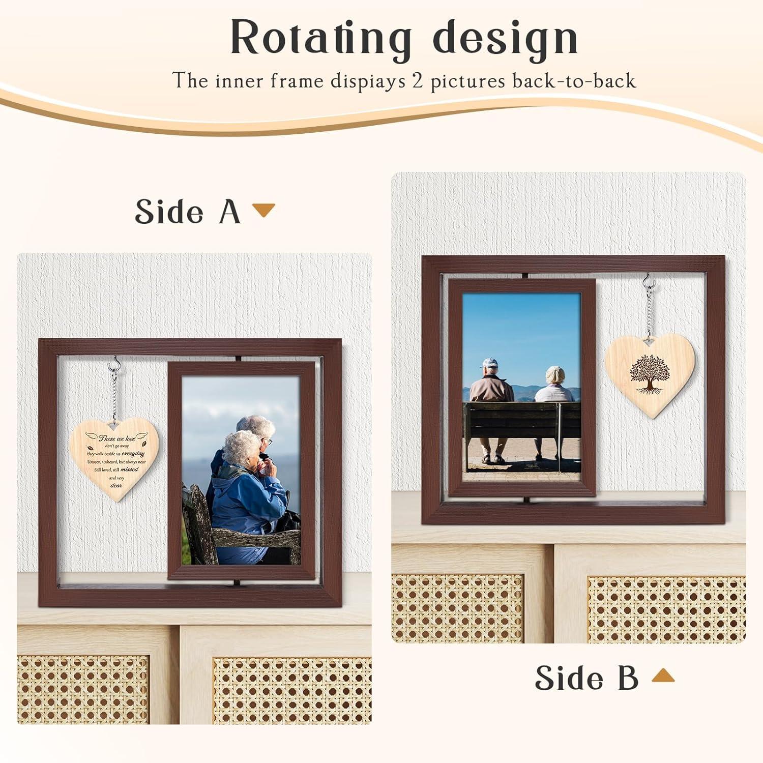 Sympathy Gifts for Loss of Loved One - Wooden Rotating Picture Frame - Memorial Gifts for Mom Dad Brother Husband Friend, In Memory of Loved One