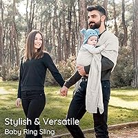Vista 7 de Portabebés con Eslinga de Anillo - Probado en Laboratorio de EE. UU., 100% Algodón Muslin Natural, Eslinga de Anillo transpirable y ergonómica Beige