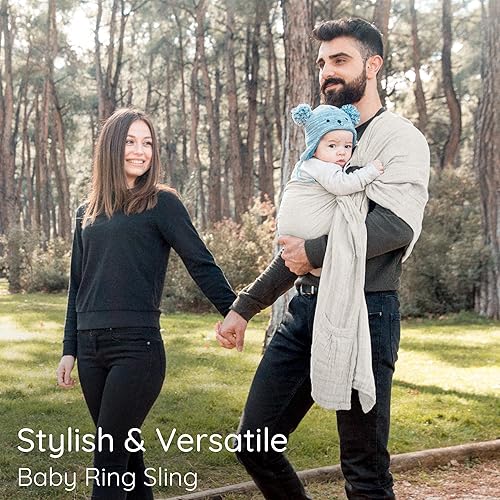 Miniatura 7 de Ring Sling - Portabebés probado en laboratorio, 100% muselina de algodón natural, transpirable y ergonómico, color beige