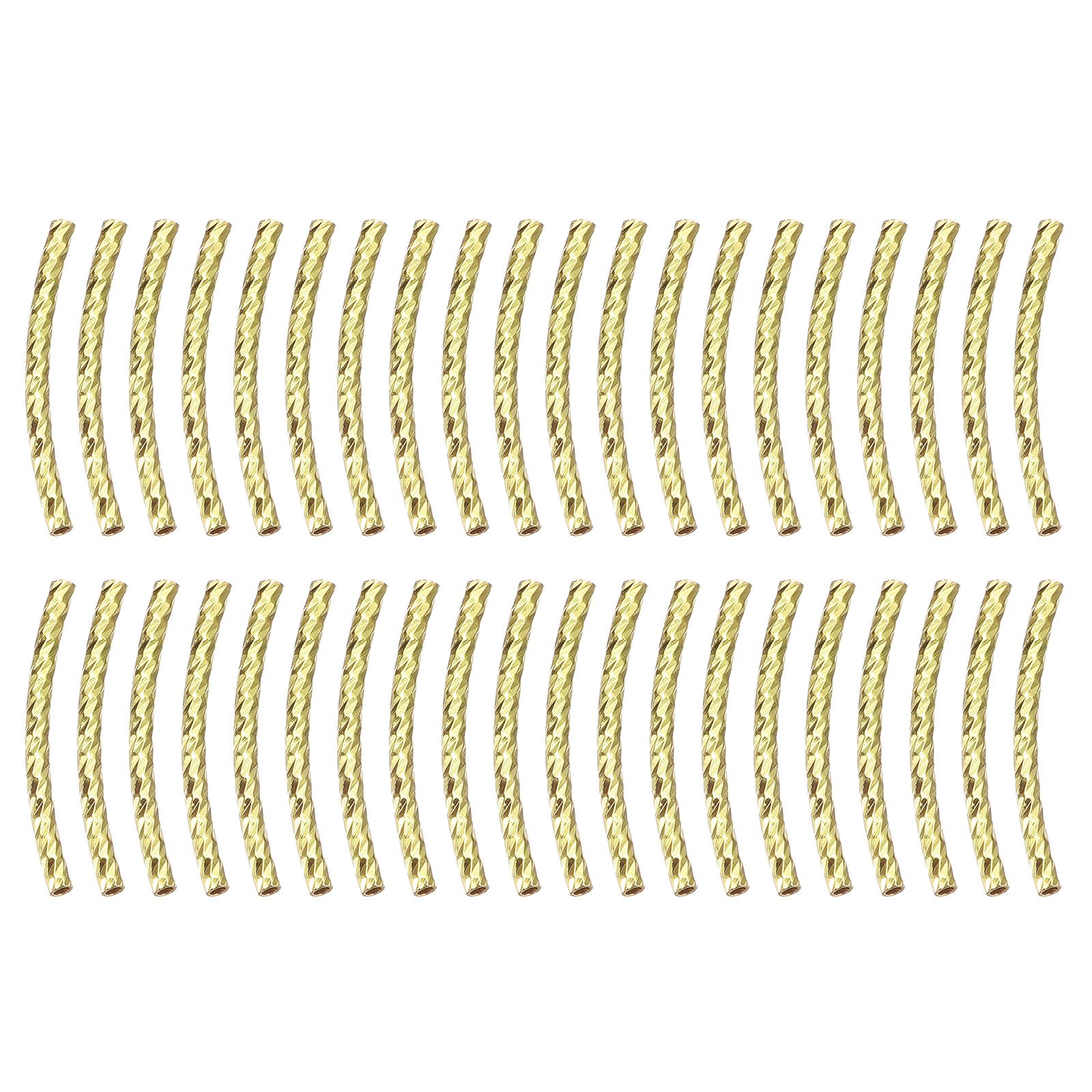 sourcing map 40Pcs Brass Curved Tube Beads, 1.5x20mm Texture Plating Noodles Spacer Beads for Jewelry Craft Making, Light Golden