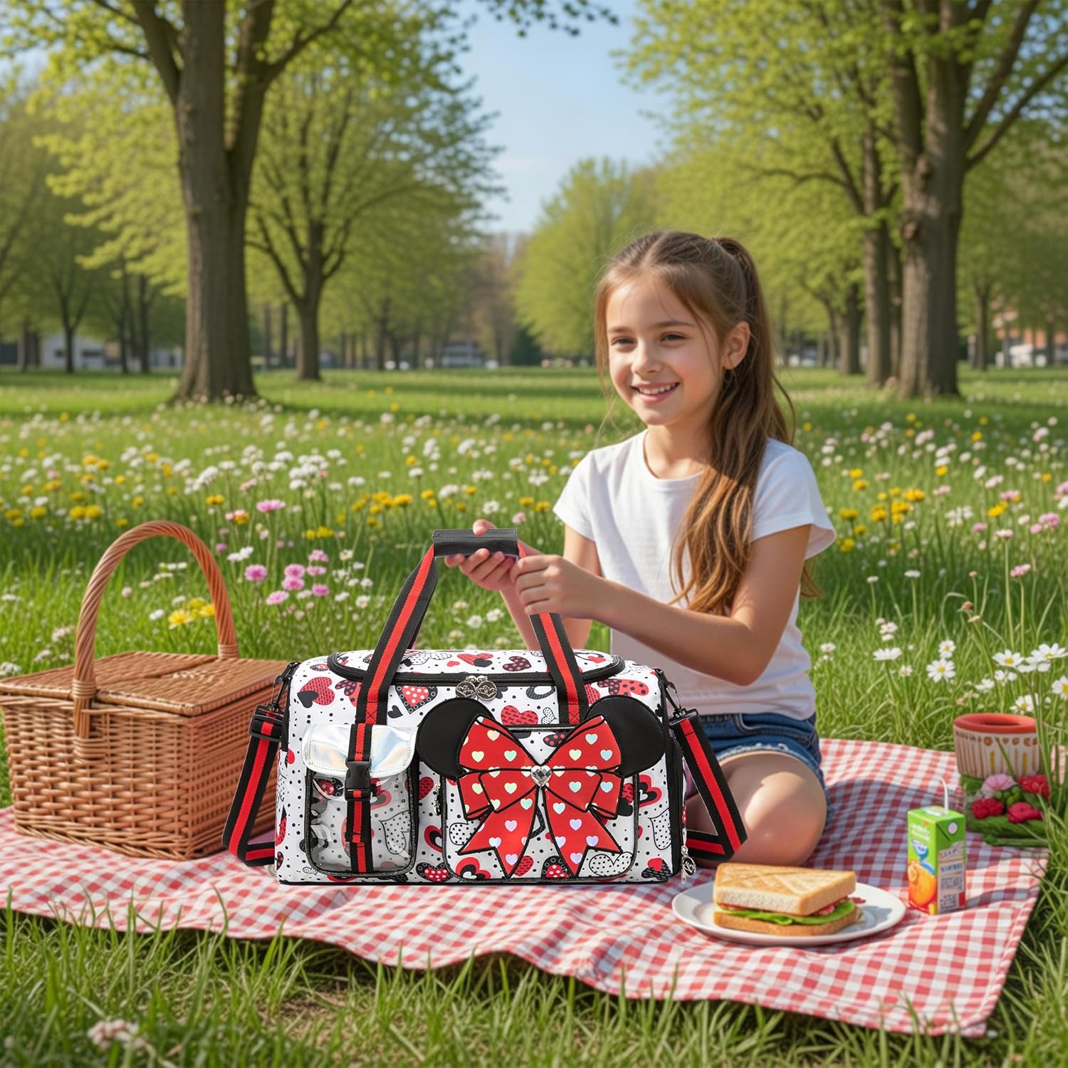 Kids Travel Duffle Bag for Girls Ages 6-8,Cute Bowknot Overnight Bag with Shoe Compartment,Lightweight Carry On Weekender for School,Sleepover,Gym,Family Trips