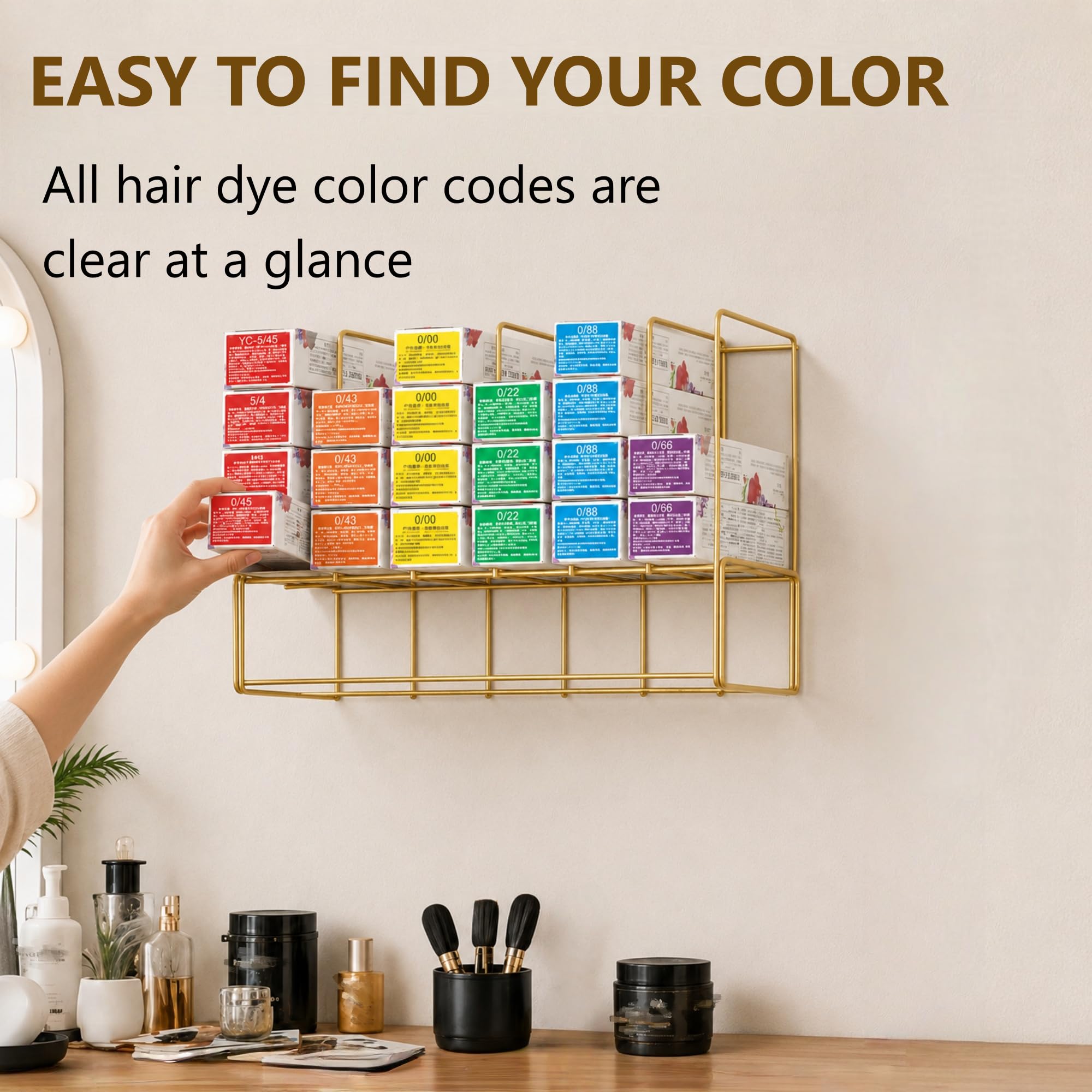 Meudid Organizador de color de cabello para salón de belleza, 2 estantes de metal para teñir el cabello, armario montado en la pared disponible