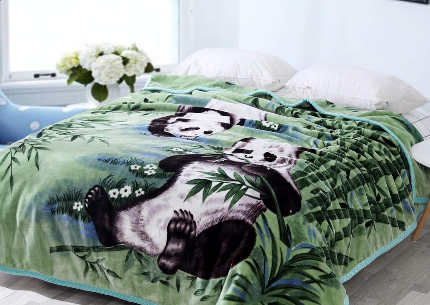 5.3Lb Heavy Panda Bear Blanket Queen Size - Lint-Free 2Ply Warm Thick Korean Mink, Soft Plush Full Bed Throw for Adults, Women, Men & Kids - Cozy Kung Fu Panda Design San Marcos Mexican Velvet 75"x90"