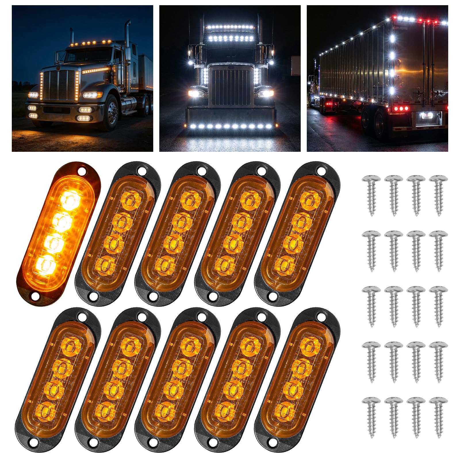 Catekro 10 stk. Begrenzungsleuchten Anhänger mit 4 Licht 12 V - 24 V Gelb | Positionsleuchten Anhänger 3000K Wasserdicht Universelle Seitenmarkierungsleuchten für Bus Caravan LKW PKW als Umrissleuchte