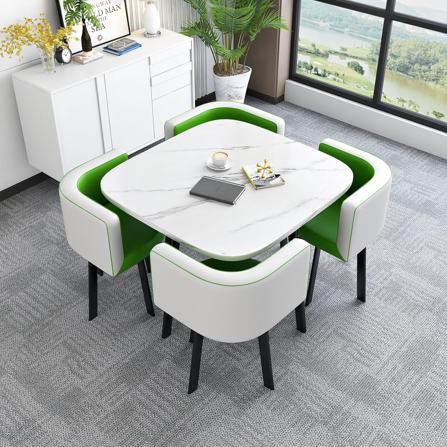 Modern Office Reception Room Club Table with Nordic Style Negotiation Chair Set Space Saving Furniture for Business Meetings,Green One Size,Green One Size