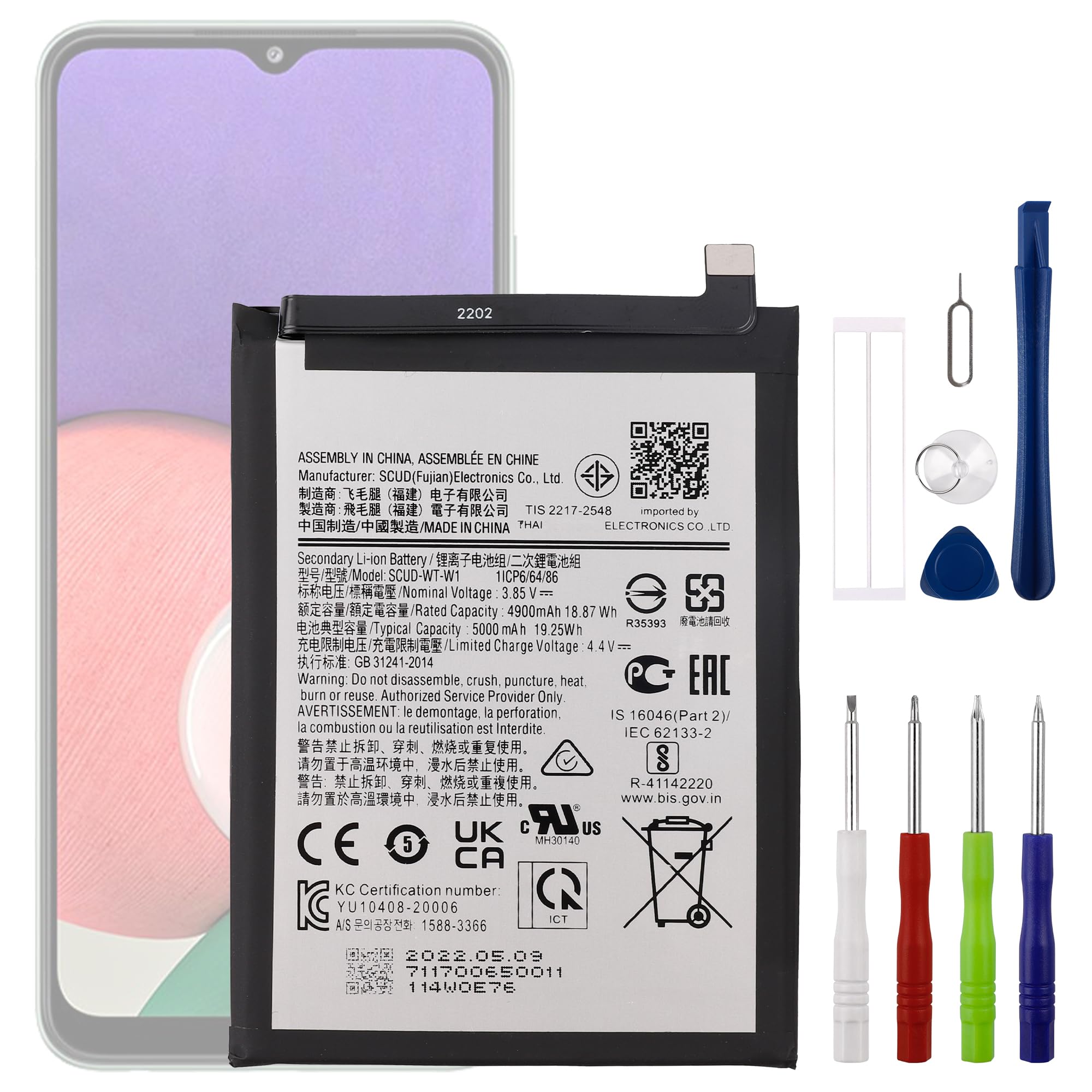 Scud-WT-W1 3.85V 4500mAh Battery, Compatible with Samsung Galaxy A22 5G (A226B) EB-BA226ABY,Comes with a Battery Installation Tool