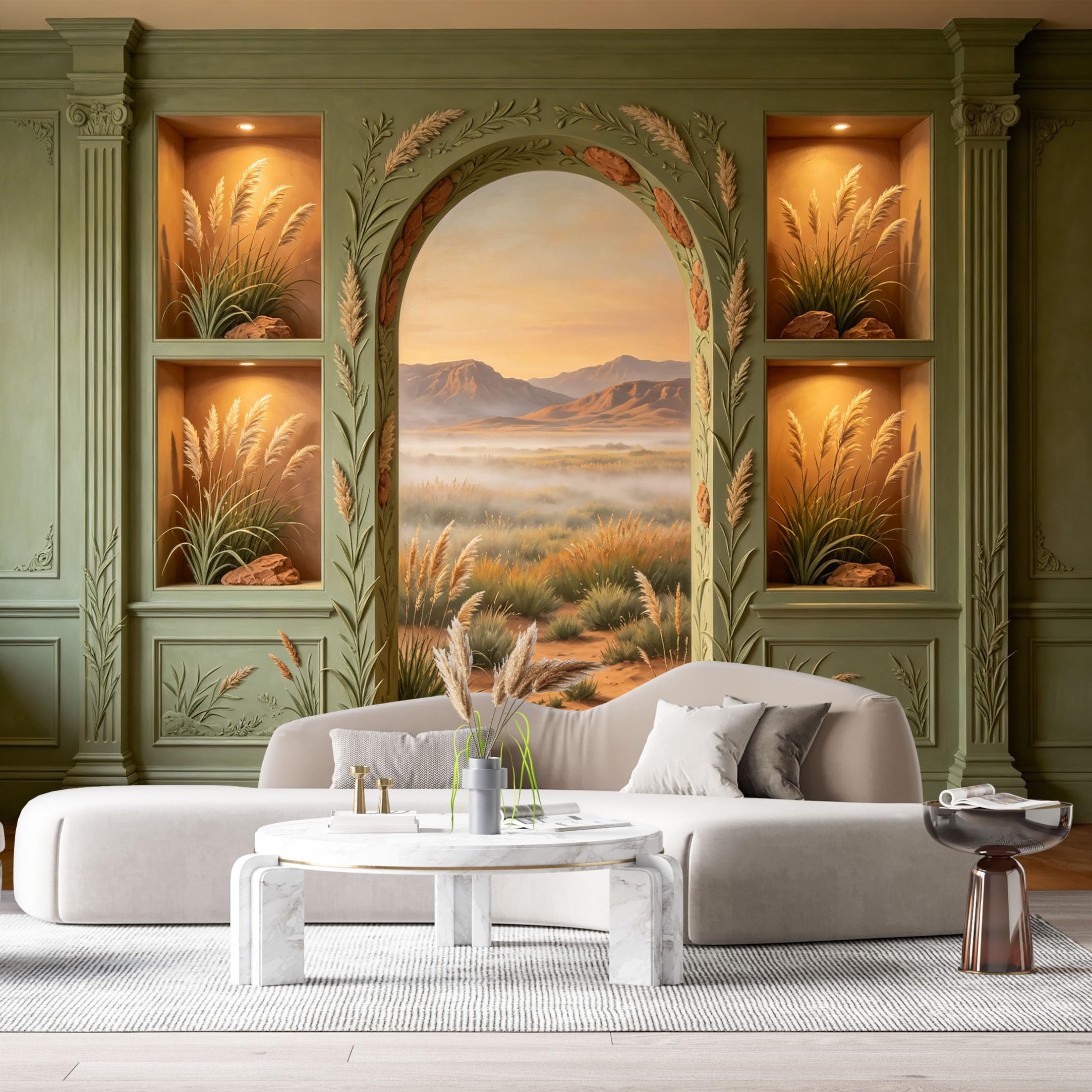 Custom Size Wall Murals Neoclassical Desert Landscape Oil Painting 3D Trompe L'Oeil SelfAdhesiveWall Fabric Removable Wallpaper Wall Decor for Living Room Bedroom Bathroom