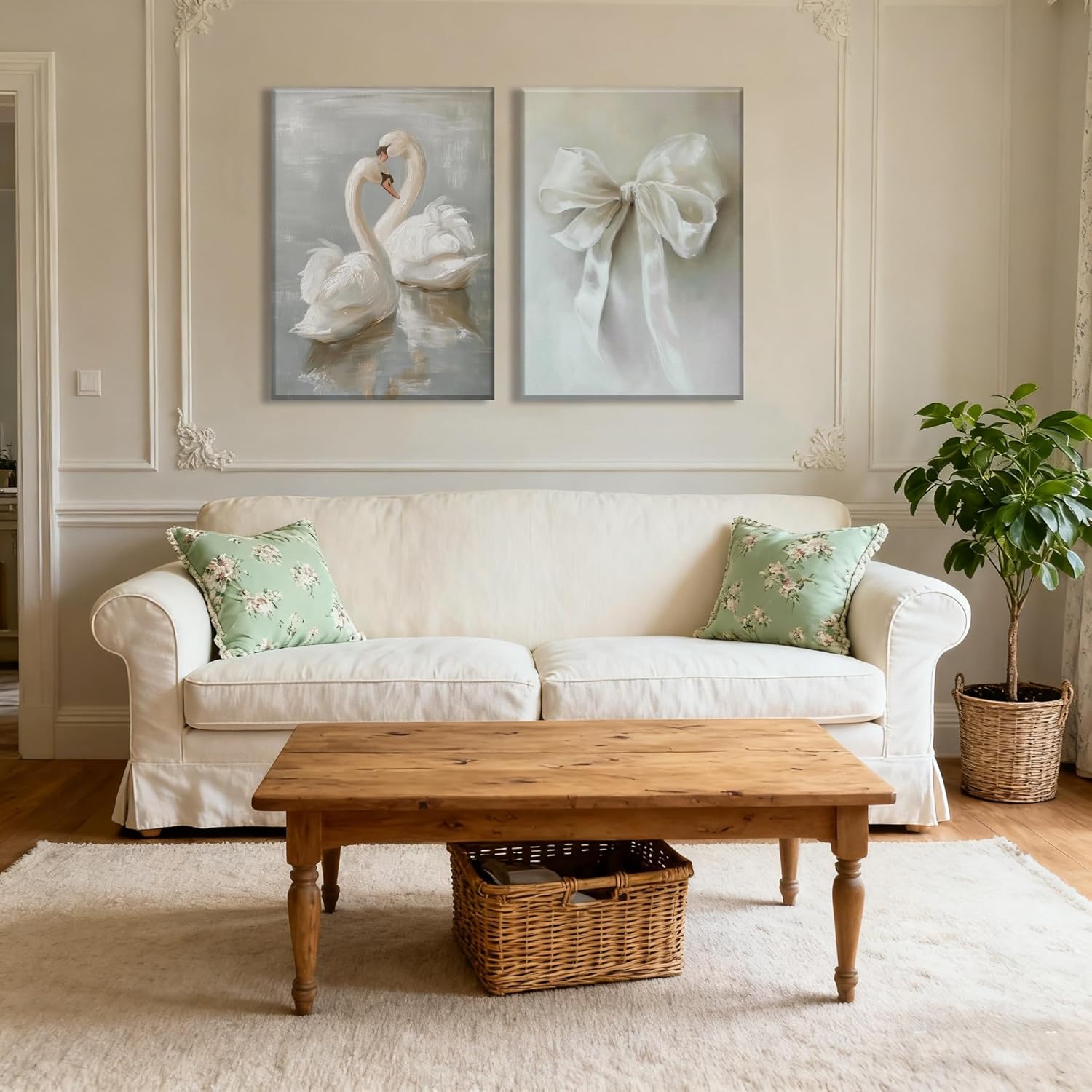 BWCWVGBN 2 Pcs Vintage Swan Wall Art Preppy Bow Canvas Wall Decor Girls Room Painting Pictures Animals Prints Posters Artwork for Living Room Bedroom Office Bathroom 12x16 In Canvas
