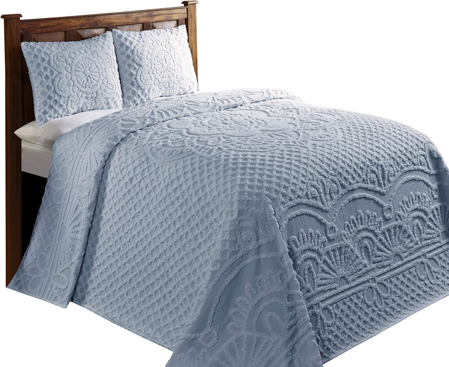 Exсluѕіvе Dіѕсоunt 70% Prісе Better Trends Trevor Collection is Super Soft and Light Weight in Medallion Design 100% Cotton Tufted Unique Luxurious Machine Washable Tumble Dry, Twin Bedspread Set, Blue,BSTRTWBL,2