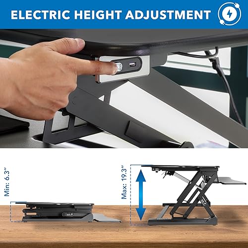 Miniatura 8 de Mount-It! Electric Standing Desk Converter with Dual Monitor Arm, Stand Up Desk Riser X-Large 47.2" Wide, Electric Desk Riser with Mount for 2
