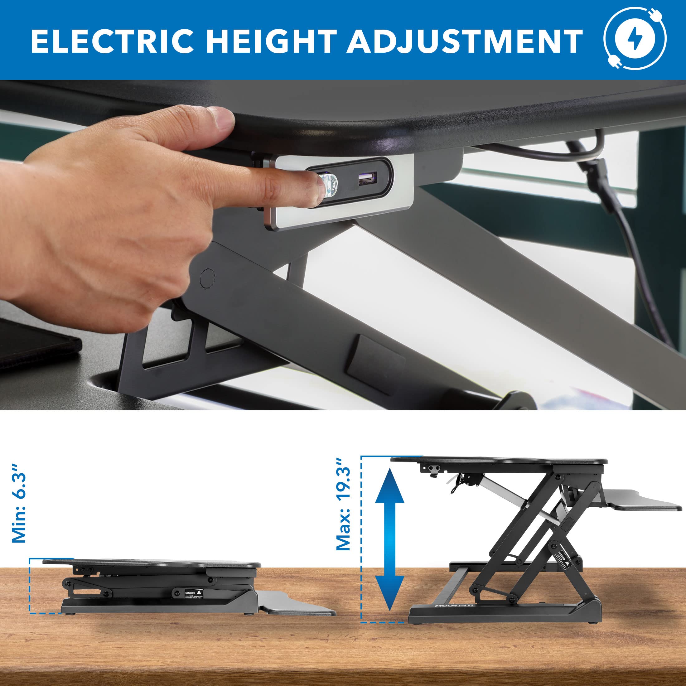 Mount-It Electric Standing Desk Converter with Dual Monitor Arm Stand Up Desk Riser X-Large 47 2 Wide Electric — view 8