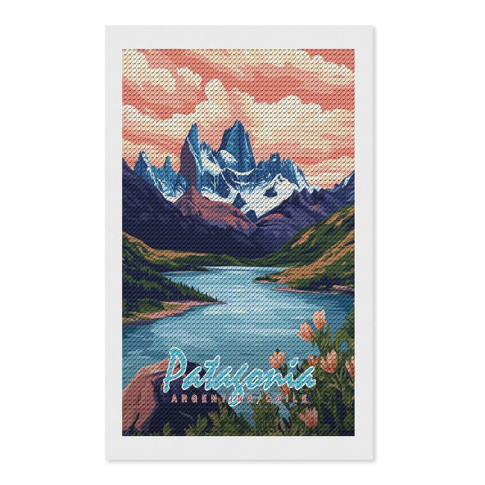 Junmoney Patagonia Landscape Diamond Art Kit 12"x20", Modern Decor, for Adults, Printed Canvas, Holiday Gift Idea, Fun Craft Experience